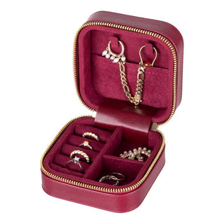Amanda Leather Jewelry Box, Burgundy - UnBranded