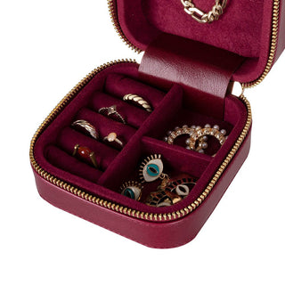 Amanda Leather Jewelry Box, Burgundy - UnBranded