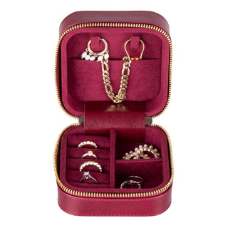 Amanda Leather Jewelry Box, Burgundy - UnBranded