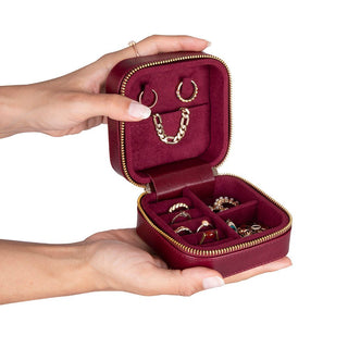 Amanda Leather Jewelry Box, Burgundy - UnBranded