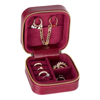 Amanda Leather Jewelry Box, Burgundy - UnBranded