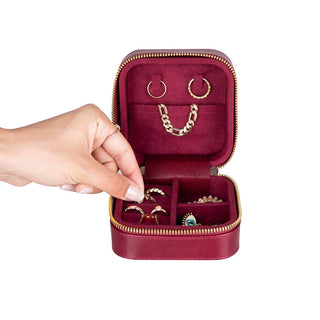Amanda Leather Jewelry Box, Burgundy - UnBranded