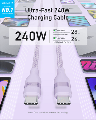 Anker USB - C to USB - C Cable (3 ft / 6 ft, 240W, Upcycled - Braided) - Anker