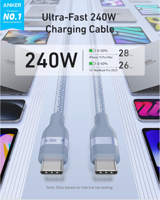 Anker USB - C to USB - C Cable (3 ft / 6 ft, 240W, Upcycled - Braided) - Anker