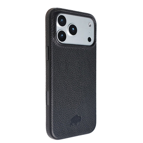 Arden Leather MagSafe Case Pebble Black iPhone 17 Pro Max full-grain leather case with raised camera ring and enhanced grip