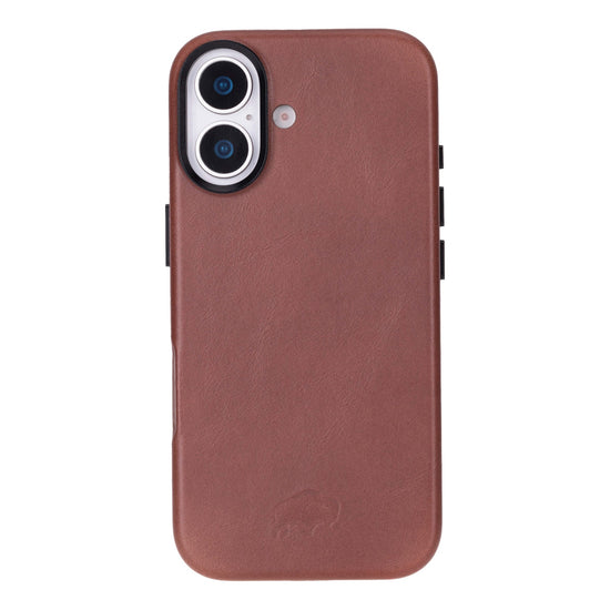 BlackBrook Barlow Leather Snap On Case Brown for iPhone 17 with raised lip protection and case friendly fit.