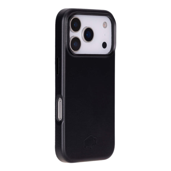 Barlow Leather Snap On Case Black iPhone 17 Pro slim full grain leather case with comfortable grip and scratch protection