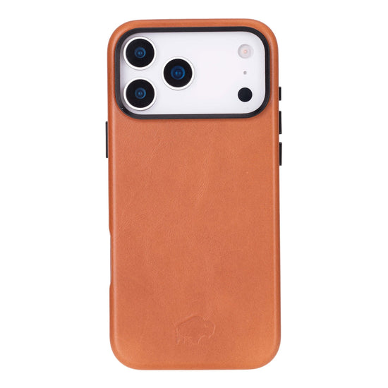 Barlow Leather Snap On Case Tan iPhone 17 Pro Max full grain leather wallet case with MagSafe and versatile card slots