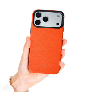 Barlow Leather MagSafe Case with Stand - iPhone 17 Pro, Pebble Orange - BlackBrook Case