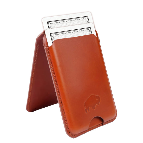 Baron Leather MagSafe Wallet with Stand Burnished Tan minimalist magnetic wallet stand for iPhone everyday protection