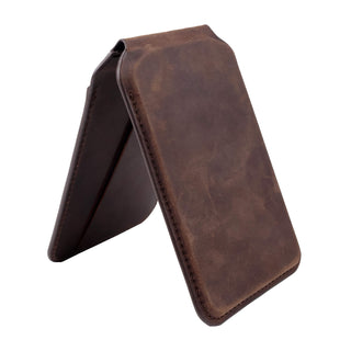 Baron Leather MagSafe Wallet with Stand, Distressed Coffee - BlackBrook Case
