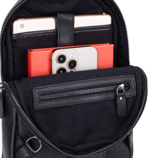 Blake Full‑Grain Leather Crossbody Bag, Black - UnBranded