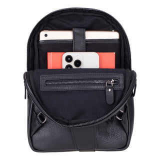 Blake Full‑Grain Leather Crossbody Bag, Black - UnBranded