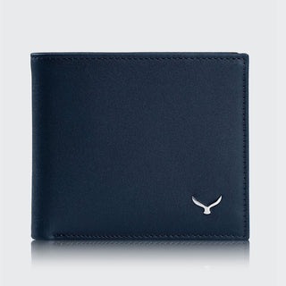 Bologna Men’s Leather Bifold Wallet with Coin Pocket – Mapi Edition, Dark Blue & Gray - Mapi