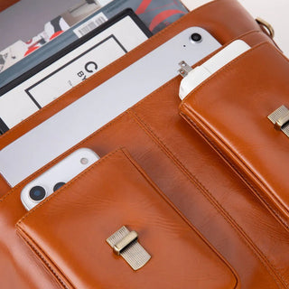 Bradford Satchel & Briefcase 17", Burnished Tan - BlackBrook Case