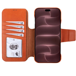 Burkley 2-in-1 Full-Grain Leather Detachable Wallet Case for iPhone 17 Pro Max, Burnished Tan - BlackBrook Case