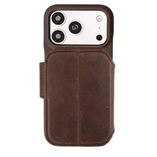 Burkley 2-in-1 Full-Grain Leather Detachable Wallet Case for iPhone 17 Pro Max, Distressed Coffee - BlackBrook Case
