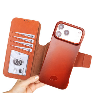 Burkley 2-in-1 Full-Grain Leather Detachable Wallet Case for iPhone 18 Pro, Burnished Tan - BlackBrook Case