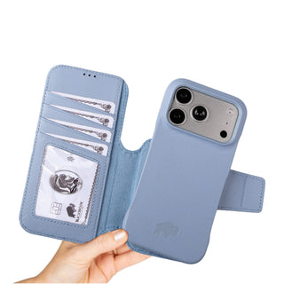 Burkley 2-in-1 Full-Grain Leather Detachable Wallet Case for iPhone 18 Pro Max, Blue - BlackBrook Case