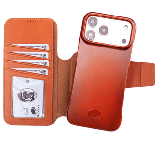 Burkley 2-in-1 Full-Grain Leather Detachable Wallet Case for iPhone 18 Pro Max, Burnished Tan - BlackBrook Case