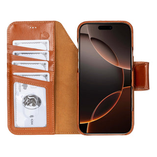 Burkley Classic Leather 2 in 1 Wallet Case - iPhone 17 Pro, Burnished Tan - BlackBrook Case