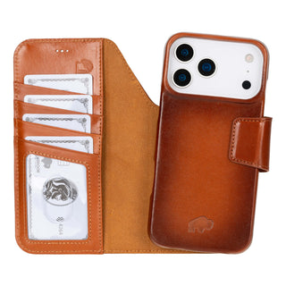 Burkley Classic Leather 2 in 1 Wallet Case - iPhone 17 Pro, Burnished Tan - BlackBrook Case
