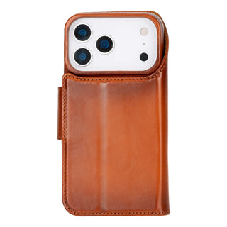 Burkley Classic Leather 2 in 1 Wallet Case - iPhone 17 Pro, Burnished Tan - BlackBrook Case