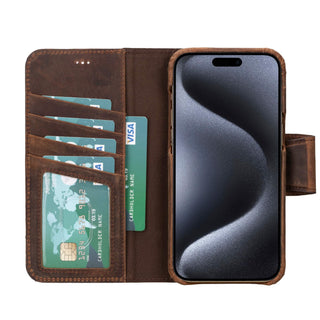 Burkley iPhone 14 Pro Max Wallet Case, Distressed Coffee - BlackBrook Case