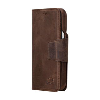 Burkley iPhone 14 Pro Wallet Case, Distressed Coffee - BlackBrook Case