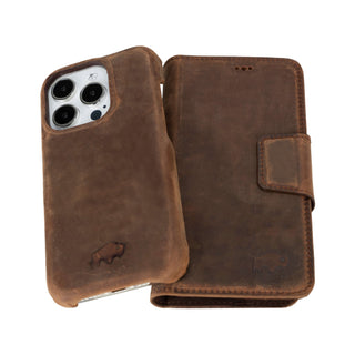 Burkley iPhone 14 Pro Wallet Case, Distressed Coffee - BlackBrook Case