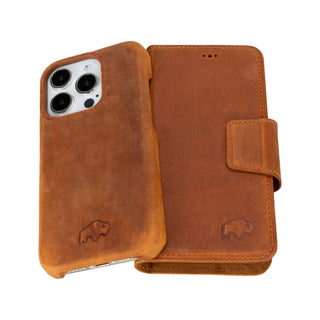 Burkley iPhone 14 Pro Wallet Case, Golden Brown - BlackBrook Case