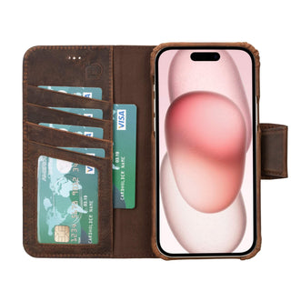 Burkley iPhone 15 Plus Wallet Case, Distressed Coffee - BlackBrook Case