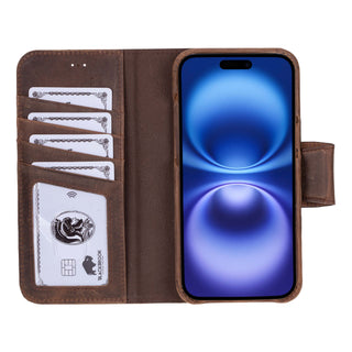 Burkley iPhone 16 Plus Wallet Case, Distressed Coffee - BlackBrook Case