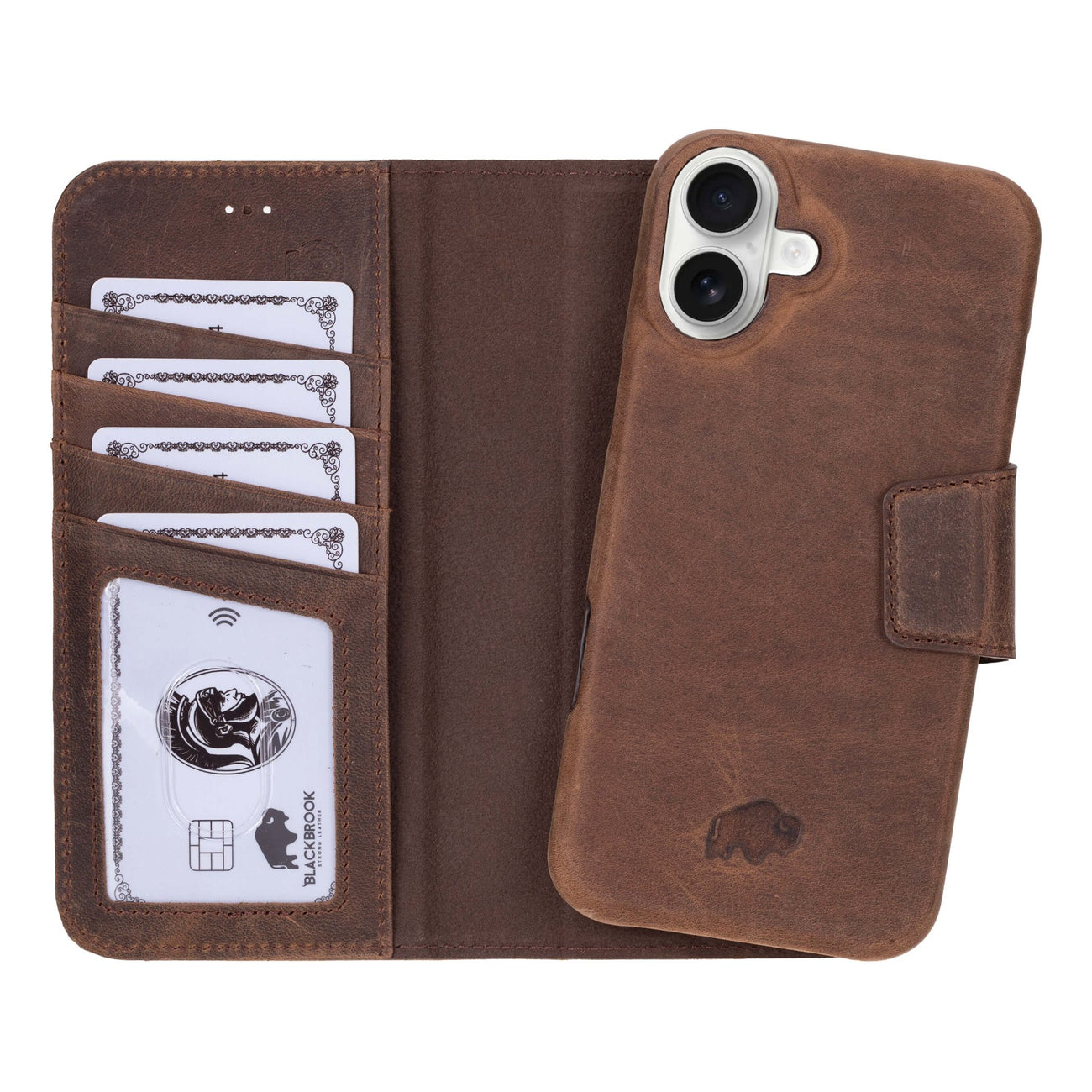 Premium Leather Wallet Cases with Card Holder for iPhone 16 BlackBrook Case