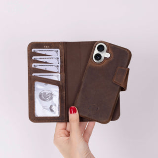 Burkley iPhone 16 Plus Wallet Case, Distressed Coffee - BlackBrook Case