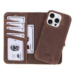 Burkley iPhone 16 Pro Wallet Case, Distressed Coffee - BlackBrook Case