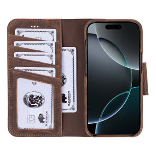 Burkley iPhone 16 Pro Wallet Case, Distressed Coffee - BlackBrook Case