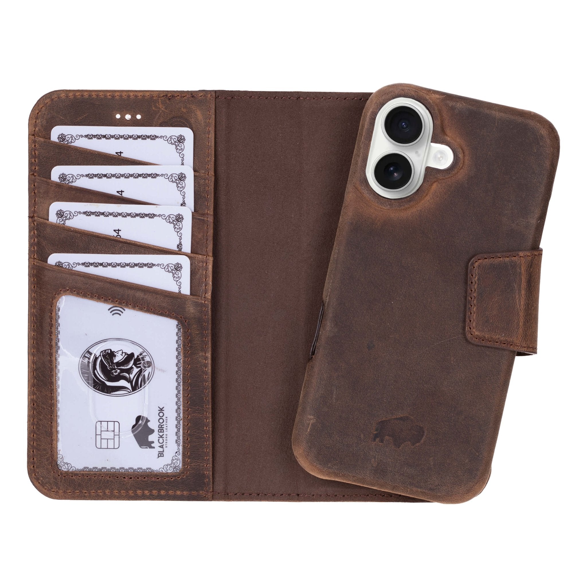 Burkley Leather Wallet Case for iPhone 16 Distressed Coffee