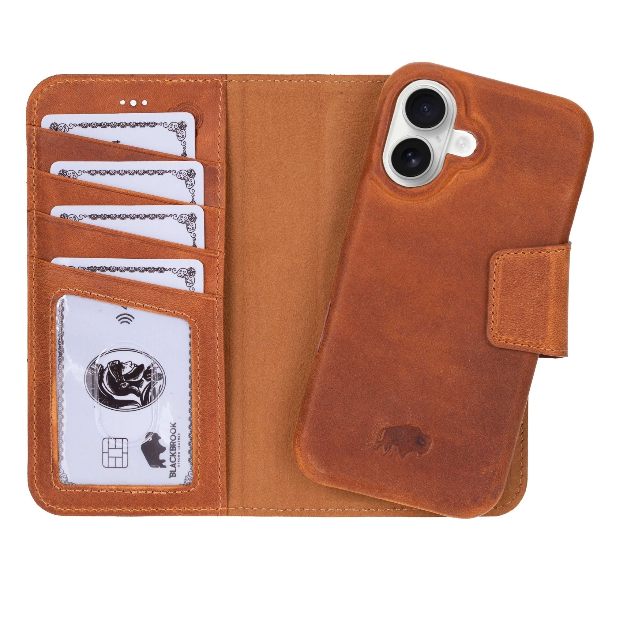 Burkley Leather Wallet Case for iPhone 16- Golden Brown