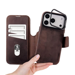 Burkley Leather 2 in 1 Wallet Case - iPhone 17 Pro, Distressed Coffee - BlackBrook Case