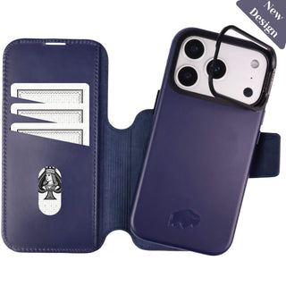 Burkley Leather 2 in 1 Wallet Case - iPhone 17 Pro Max, Deep Blue - BlackBrook Case