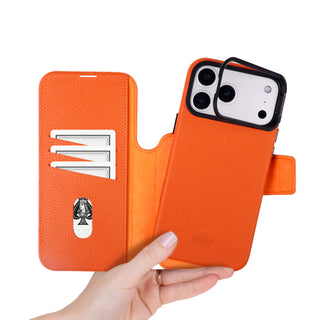 Burkley Leather 2 in 1 Wallet Case - iPhone 17 Pro Max, Pebble Orange - BlackBrook Case