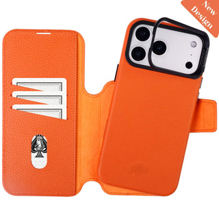 Burkley Leather 2 in 1 Wallet Case - iPhone 17 Pro Max, Pebble Orange - BlackBrook Case
