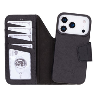 Burkley Leather 2 in 1 Wallet Case - iPhone 17 Pro, Pebble Black - BlackBrook Case