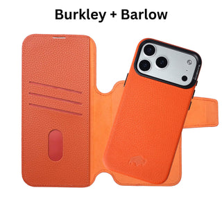 Burkley Leather MagSafe Wallet Only Case - iPhone 17 Pro, Pebble Orange - BlackBrook Case