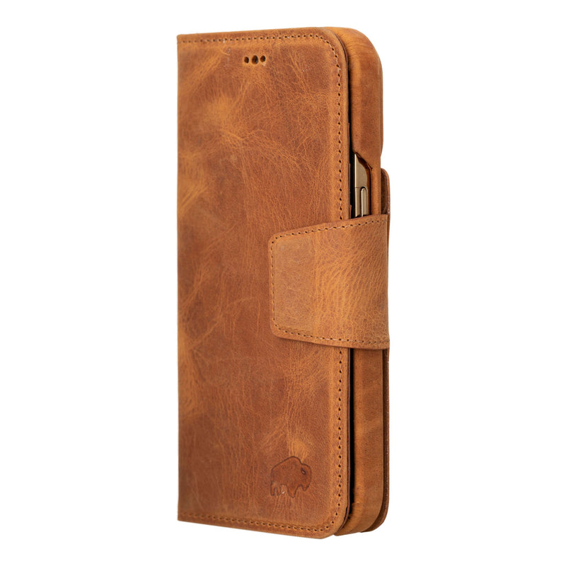 iPhone 15 Pro Max Leather Wallet Case - Burkley Classic 2-in-1 Detachable Folio, Golden Brown - BlackBrook Case