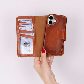 Burkley Leather Wallet Case - iPhone 16, Burnished Tan - BlackBrook Case
