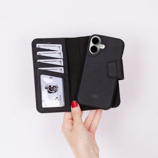Burkley Leather Wallet Case - iPhone 16, Pebble Black - BlackBrook Case