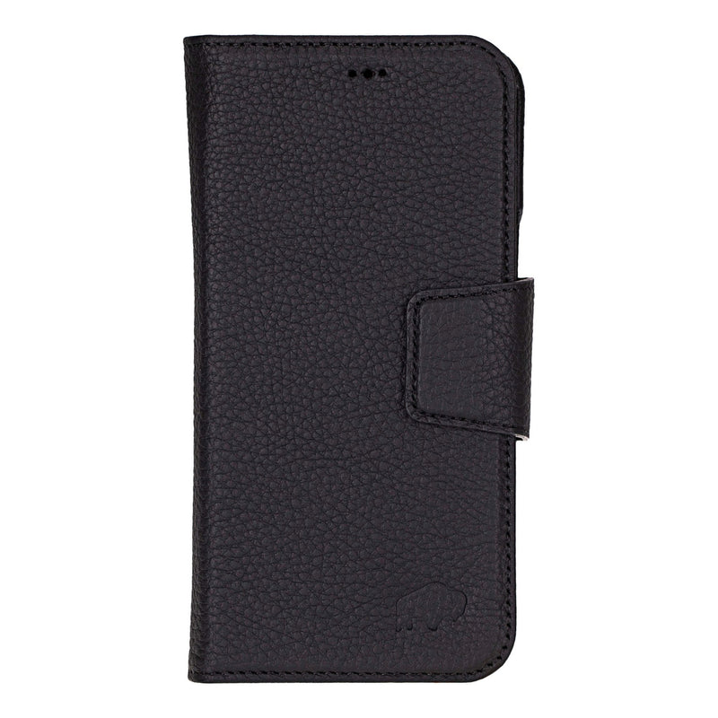 iPhone 16 Pro Max Leather Wallet Case - Burkley Classic 2 - in - 1 Detachable Folio, Pebble Black - BlackBrook Case