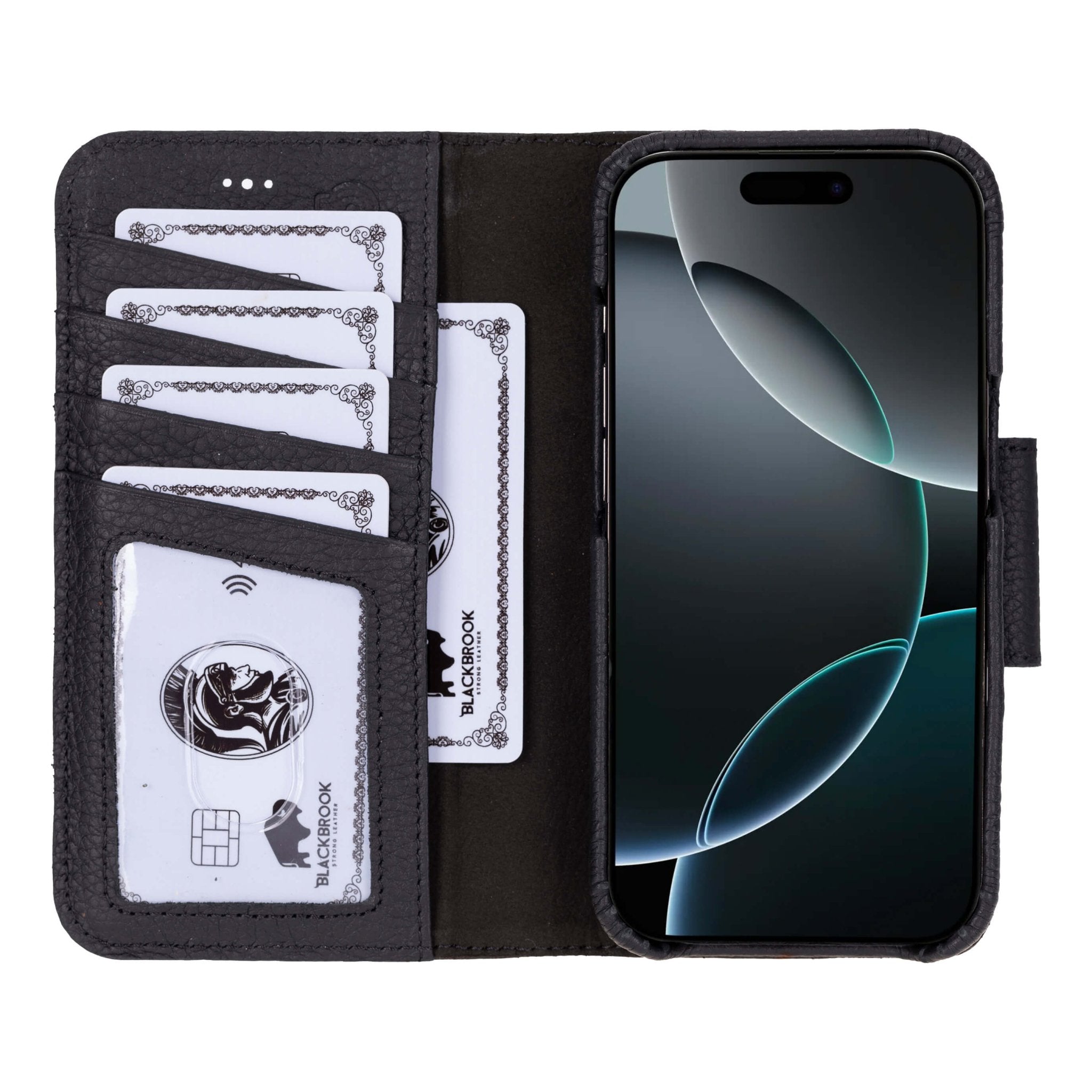 Burkley Leather Wallet Case iPhone 16 Pro - Pebble Black | BlackBrook Burkley Leather Wallet Case iPhone 16 Pro - Pebble Black | BlackBrook